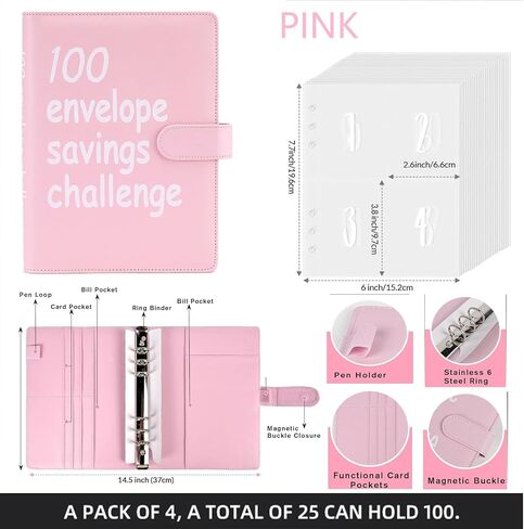 100 Envelopes Challenge Binder,100 Envelopes Money Saving Challenge,Easy and Funny Way to Save $5,050 Budget Planner, Money Saving Challenge Budget Binder with Cash Envelopes. (Black) in Saudi Arabia