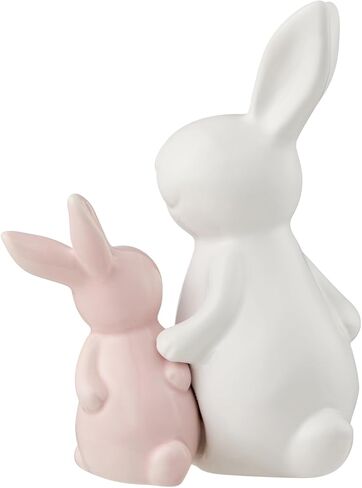 عيد الفصح الزخرفية الأم الطفل السيراميك أرنب زخرفة الراقية النحت أرنب السيراميك السلس المستخدمة لفصل الربيع البستانية معرض سطح المكتب الديكور (الوردي جنبا إلى جنب) in Kuwait