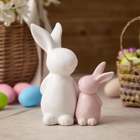 عيد الفصح الزخرفية الأم الطفل السيراميك أرنب زخرفة الراقية النحت أرنب السيراميك السلس المستخدمة لفصل الربيع البستانية معرض سطح المكتب الديكور (الوردي جنبا إلى جنب) in Kuwait