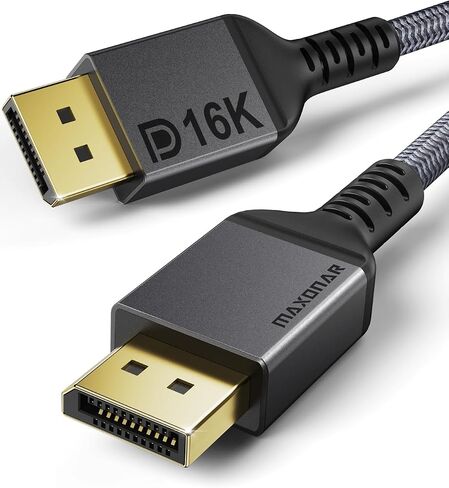 كابل DisplayPort 2.1 معتمد من Maxonar، بطول 6.6 قدم/2 متر 16K DisplayPort 2.0 يدعم 80 جيجابت في الثانية، 16K@60هرتز، 10K@60هرتز، 8K@60هرتز، 4K@165هرتز، HDR، HDCP 2.2 لشاشة الألعاب والتلفزيون والكمبيوتر الشخصي والكمبيوتر المحمول in Kuwait