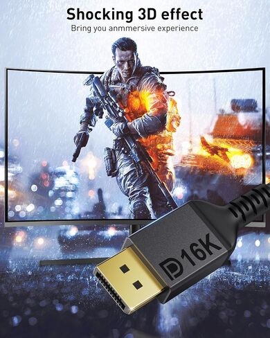 كابل DisplayPort 2.1 معتمد من Maxonar، بطول 6.6 قدم/2 متر 16K DisplayPort 2.0 يدعم 80 جيجابت في الثانية، 16K@60هرتز، 10K@60هرتز، 8K@60هرتز، 4K@165هرتز، HDR، HDCP 2.2 لشاشة الألعاب والتلفزيون والكمبيوتر الشخصي والكمبيوتر المحمول in Kuwait