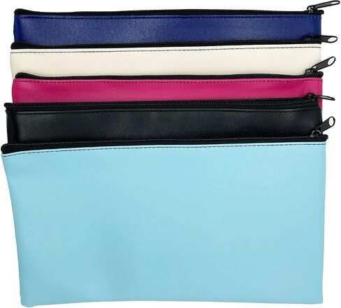 Bank Deposit Money Bag with Zipper,5 Colors Leather Bags Wallet Pouches,Coin Bags for Cash Money,Makeup Bags,Cases for Cash, Coins, Cosmetics, Invoice, Bills,11.4x 6.1 inch,5 Packs in Saudi Arabia