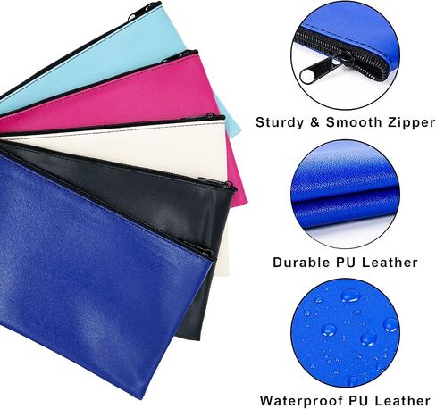 Bank Deposit Money Bag with Zipper,5 Colors Leather Bags Wallet Pouches,Coin Bags for Cash Money,Makeup Bags,Cases for Cash, Coins, Cosmetics, Invoice, Bills,11.4x 6.1 inch,5 Packs in Saudi Arabia