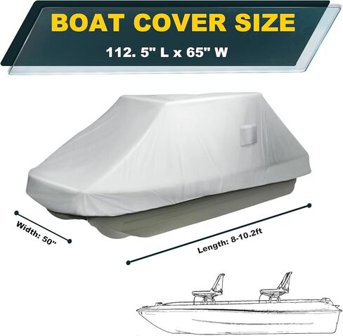 غطاء قارب البركة 8-10.2 قدم، أغطية القوارب البحرية 420D، مقاومة للماء، مقاومة للأشعة فوق البنفسجية، تناسب قارب البركة وقارب الصيد، عرض الشعاع يصل إلى 50 بوصة، رمادي in Kuwait