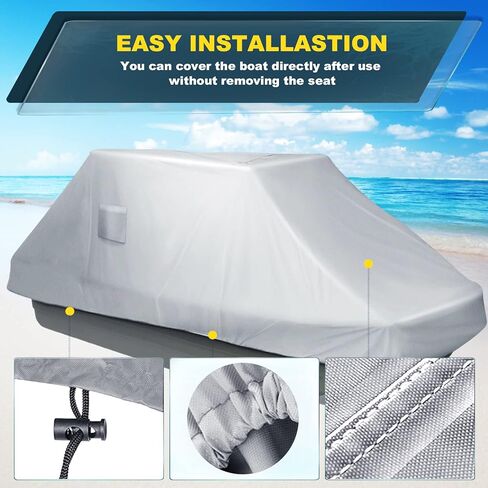 غطاء قارب البركة 8-10.2 قدم، أغطية القوارب البحرية 420D، مقاومة للماء، مقاومة للأشعة فوق البنفسجية، تناسب قارب البركة وقارب الصيد، عرض الشعاع يصل إلى 50 بوصة، رمادي in Kuwait