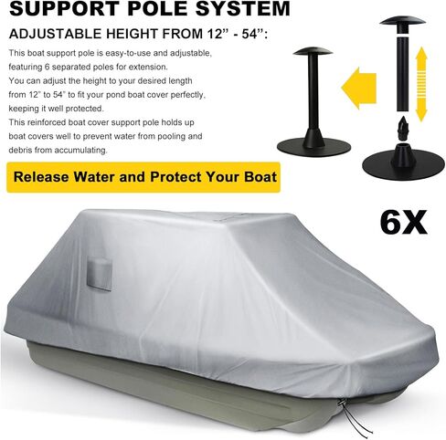غطاء قارب البركة 8-10.2 قدم، أغطية القوارب البحرية 420D، مقاومة للماء، مقاومة للأشعة فوق البنفسجية، تناسب قارب البركة وقارب الصيد، عرض الشعاع يصل إلى 50 بوصة، رمادي in Kuwait