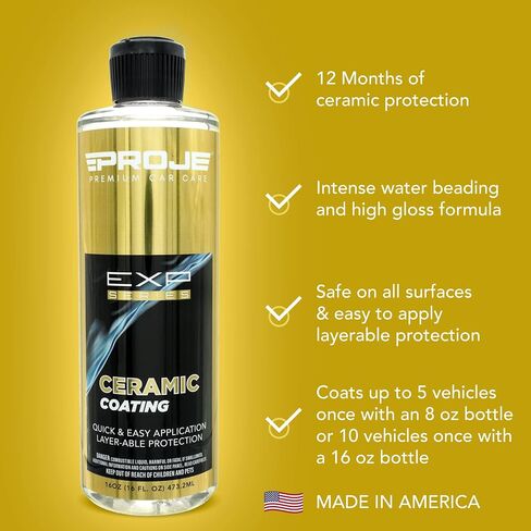 Proje Ceramic Coating - 12+ Month Durability - Easy to Apply - High Gloss - Anti Scratch - Safe on All Surfaces - Hydrophobic SiO2 Top Coat For Cars, Trucks, RVs, and More - 8 fl oz in Saudi Arabia
