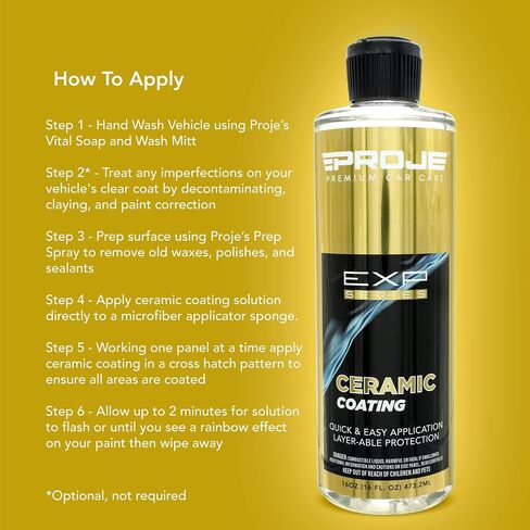 Proje Ceramic Coating - 12+ Month Durability - Easy to Apply - High Gloss - Anti Scratch - Safe on All Surfaces - Hydrophobic SiO2 Top Coat For Cars, Trucks, RVs, and More - 8 fl oz in Saudi Arabia