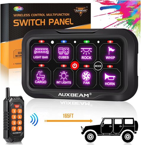 لوحة مفاتيح Auxbeam 8 Gang RC-800 RGB نطاق تحكم عن بعد لاسلكي يصل إلى 165 قدمًا تبديل جراب تبديل مؤقت نابض مع إضاءة خلفية وخافت تلقائي للتخييم على الطرق الوعرة مقاوم للماء ضمان لمدة عامين in Kuwait