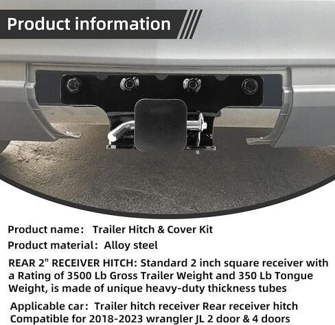 مجموعة مقطورة وصلة السحب لسيارة جيب رانجلر 2018-2024، مصد خلفي 2 بوصة JL JLU جهاز استقبال وصلة الجر يشمل غطاء 2 باب و4 أبواب in Kuwait