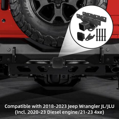 مجموعة مقطورة وصلة السحب لسيارة جيب رانجلر 2018-2024، مصد خلفي 2 بوصة JL JLU جهاز استقبال وصلة الجر يشمل غطاء 2 باب و4 أبواب in Kuwait