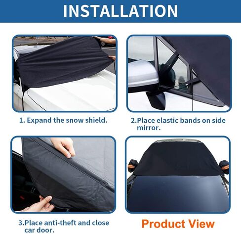 غطاء الزجاج الأمامي Ovege للثلج والثلج مع غطاء مرآة جانبية | غطاء ثلجي للزجاج الأمامي خفيف الوزن مغناطيسي| غطاء الصقيع للزجاج الأمامي المقاوم للماء | قياسي (63 × 49 بوصة) in Kuwait