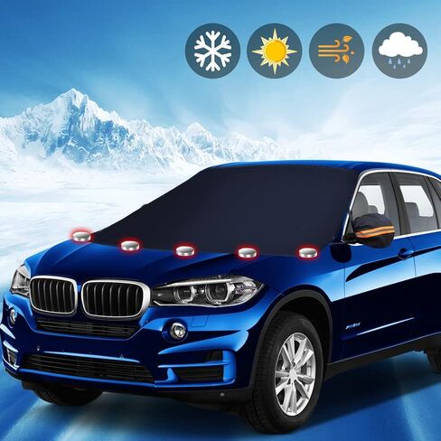 غطاء الزجاج الأمامي Ovege للثلج والثلج مع غطاء مرآة جانبية | غطاء ثلجي للزجاج الأمامي خفيف الوزن مغناطيسي| غطاء الصقيع للزجاج الأمامي المقاوم للماء | قياسي (63 × 49 بوصة) in Kuwait