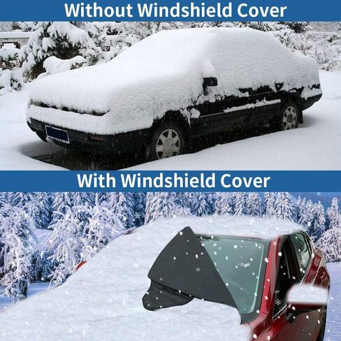 غطاء الزجاج الأمامي Ovege للثلج والثلج مع غطاء مرآة جانبية | غطاء ثلجي للزجاج الأمامي خفيف الوزن مغناطيسي| غطاء الصقيع للزجاج الأمامي المقاوم للماء | قياسي (63 × 49 بوصة) in Kuwait