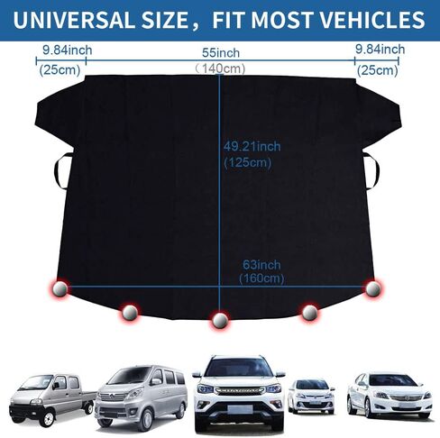 غطاء الزجاج الأمامي Ovege للثلج والثلج مع غطاء مرآة جانبية | غطاء ثلجي للزجاج الأمامي خفيف الوزن مغناطيسي| غطاء الصقيع للزجاج الأمامي المقاوم للماء | قياسي (63 × 49 بوصة) in Kuwait