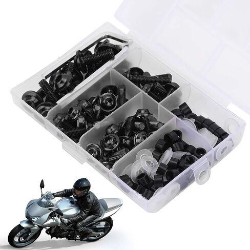 Universal Motorcycle Fairing Bolt Kit, 158Pcs Motorcycle Windscreen Screws Aluminum Fairing Bolts Nut Clips Kit, M5 M6 Washers Nuts Screws Assortment Kit(Gold) in Saudi Arabia