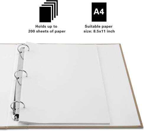A4 Kraft Binder 3-Holds Round Ring Binder 2 Pack, Durable Binding Hard Cover Protector for Journal,Notebook,Inserted Sheets and Refill Paper,Fit for A4 3-Hole Paper,holds 200 Sheets Capacity (A4 Size) in Kuwait
