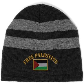Speedy Pros Striped Beanie for Men & Women Free Palestine Flag Embroidery Acrylic Fleece Skull Cap Hats Black 1 Size