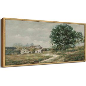 SHENIFY Vintage Framed Wall Art Rustic Country Road Landscape Painting Retro Countryside Scenery Farmhouse Kitchen Living Room Decor - 8x16in Natural Framed