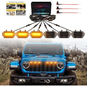 Led Grill Grille Lights for 2024 2025 2026 Jeep Wrangler JL Jlu Sport Front Grills Lights Accessories 6pcs/Sets Amber LEDs