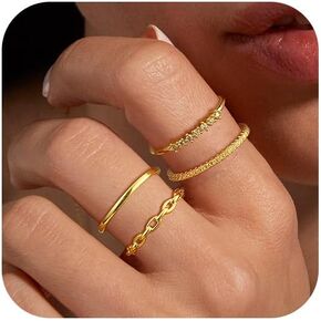 Stackable Gold Rings for Women Non Tarnish Dainty Stacking Rings Set Cubic Zirconia Trendy Thin Bands Rings Jewelry for Women