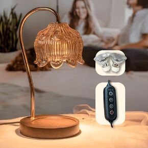 Candle Warmer Lamp,FREE Jar Candle,Electric Candle Lamp with 2-50W bulbs,Candles Wax Warmer with Timer and Dimmer for Home Decor，House Warming Gifts，Mother's day Gift(wood, lily of the valley