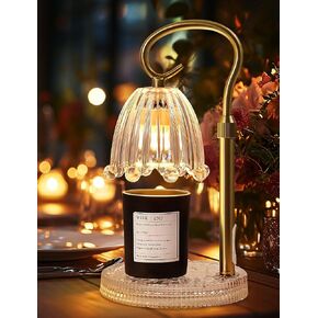 Candle Warmer Lamp with Timer & Dimmer, Crown Glass Lamp Candle Warmer for Jar Candles, UPGRATED with 3 Bulbs, Height Adjustable Electric Wax Warmer for Elegant Home Decor