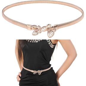 Gold Belt for Women Dresses, Adjustable Gold Waist Belt Elastic Thin Metal Ladies Waistband for Dresses Shirts Jeans Skirts