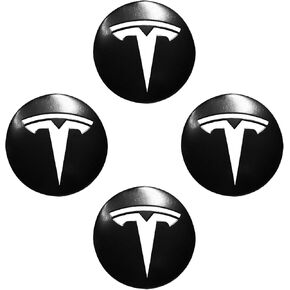 4 Pack Aluminum Waterproof Wheel Cover Center Emblem Sticker for Tesla Model 3 Model Y 56mm Hubcaps Wheel Rim Cover (Matte Black+White Logo)