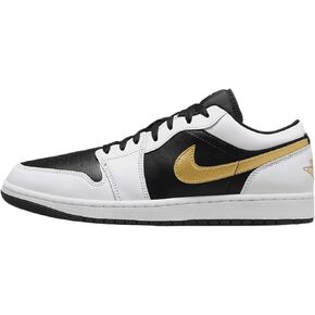 Jordan Men's 1 Low White/Metallic Gold-Black (553558 172) - 9