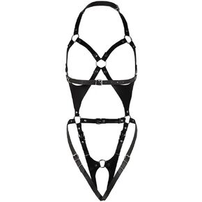 Women's Leather Chest Garter Belt Gothic Thigh Belt Punk Caged Bodysuit One Piece Hollow Lingerie Sets Body Thigh Harness Chain Belt Exotic Leg Waist Garter Belt Rave Nightclub Party Roleplay