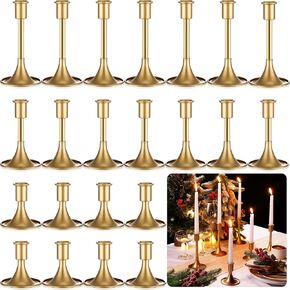 Layhit 24 Pcs Elegant Candle Holders Matte Retro Design Aluminum Alloy Candlestick Holders with Various Heights 3.3" 5.5" 6.3" for Wedding Table Centerpiece Decoration(Gold)