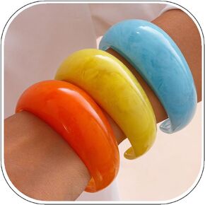 alextina 4pcs أساور الإسورة الأكريليك الكبيرة للنساء ، أساور راتنجات هندسية ملونة مكتنزة وضعت قبة واسعة شكل راتنجات أكريليك أزياء مجوهرات العطلات للارتداء اليومي