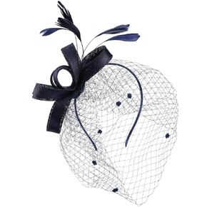 Blue Fascinator Headband for Women - 2025 Derby Hat with Hair Clip, Mesh Veil Feather Tea Party Kentucky Fascinators Headwear for Lady Girls Prom Cocktail Masquerade Attire Dress Up