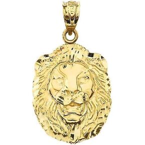 Animal Kingdom Bold 14k Yellow Gold Sparkle-Cut Lion Statement Pendant (Small)