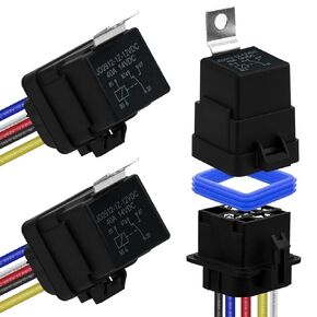 5-PIN SPDT Car Marine Relay - Automotive Waterproof with Harness Set, 12V 40/30A DC Relay Kit, Heavy Duty 12 AWG Tinned Copper Wire with Harness Socket 2pack