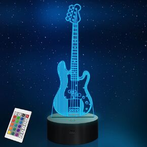 YuanDian Guitar Night Light, Electric Guitar 3D LED Illusion Lamp, 16 Colors USB Powered & Battery Powered Touch Control with Remote, Creative Gifts for Boys Girls Teen Adults Music Lovers