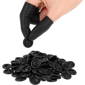 100 Pcs Latex Finger Cots Protective Finger Gloves Black Disposable Fingertips with Storage Box Fingertip Sleeves for Industrial Beauty Electronic Repair and More
