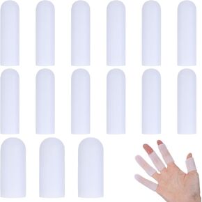 15pcs Silicone Finger Tip Protectors,2 Size of Soft Silicone Finger Protectors,Silicone Finger Cots for Wounds Hand Eczema, Finger Cracking Trigger Finger Arthritis Pain Relief, White