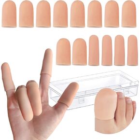 14 PCS Gel Finger Cots Thumb Protector, Silicone Finger Protectors Finger Covers for Finger Arthritis, Finger Cracking, Blisters, Eczema and Other Finger Pain Relief (Plastic Bag 10 Medium +4 Small)