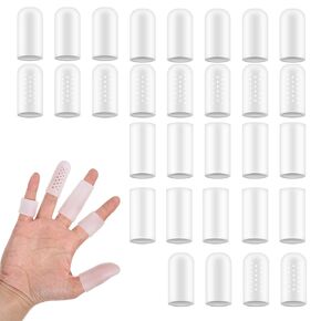 Gel Finger Protectors, 30 PCS Finger Cots Soft Gel Silicone Fingers Support Thumb Protector Breathable Fingers Sleeves for Cracked, Arthritis, Eczema, Nail Tips Guards