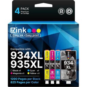 E-Z Ink Compatible Ink Cartridge Replacement for HP 934 and 935 Ink Cartridges Combo Pack 934XL 935XL 934 XL 935 XL to Use with Officejet Pro 6200 6230 6835 Officejet 6812 6815 6820 6800 (4 Pack)