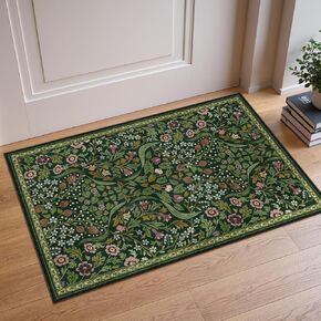 Moynesa Floral Kitchen Rug, 2x3 Washable Rugs Green Non Slip Boho Bathroom Rug, Soft Small Area Rug Indoor Door Mat, Ultra Thin Botanical Throw Rugs for Entryway Bedroom, Green