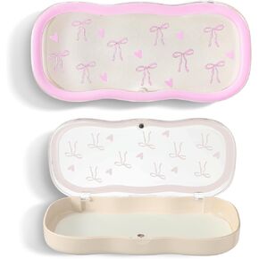Coquette Bow Glasses Case Hard Shell Pink Bow Clear Eyeglass Case Cute Holder for Sunglasses and Reading Glasses Cute Eyeglass Box Coquette Gifts for Women Men Girls
