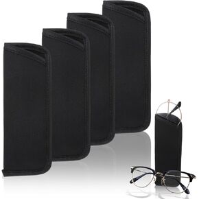 Soft Eyeglass Case 4 Pack Black Storage Glasses Pouch Holder, Fabric Spectacle Pouch Slip-In Eyeglass Pouch Travel Sunglasses Case Slip In Glasses Sleeve For Men & Women
