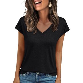 Lillusory v Neck T قمصان للنساء Cap Sleeve Business Tops Summer Summer Cute Beach Vacation Cloths Tees Tees