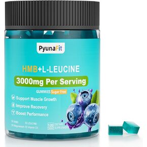 HMB Leucine Supplement Gummies, L-Leucine HMB with Vitamin D3 Magnesium Chewables for Men & Women, Amino Acid, Vegan, Sugar Free, 120 Count