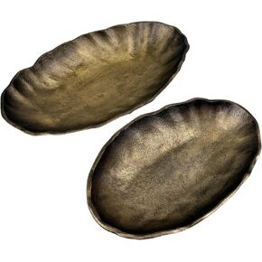 ANDALUCA Set of 2 Oval Metal Decorative Table Bowls, Bronze Finish