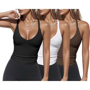 3 Pack Women Workout Tank Tops Racerback V Neck Ribbed Basic Tank Tops Camisole Stretch Slim Fit Sleeveless Shirts