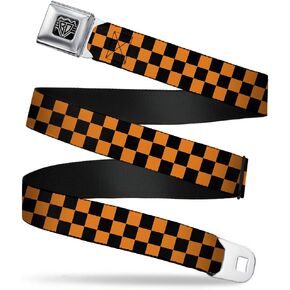 Buckle-Down Seatbelt Belt - Checker Black/Neon Orange - 1.0" Wide - 20-36 Inches in Length